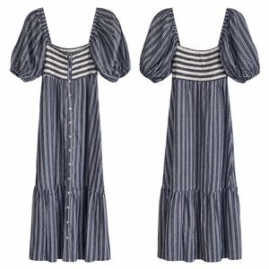Love Tomas Emerson Fry Stripe Maxi Dress XS S Cottagecore Coastal Puff Sleeve